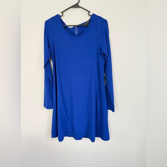 NWT Express Electric Blue Long Sleeve Zip Back Trapeze Dress medium - Picture 3 of 7